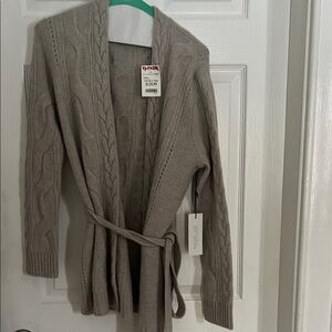 Rachel Zoe Taupe Cable Knit Belted Cardigan 2 ply cashmere m nwt